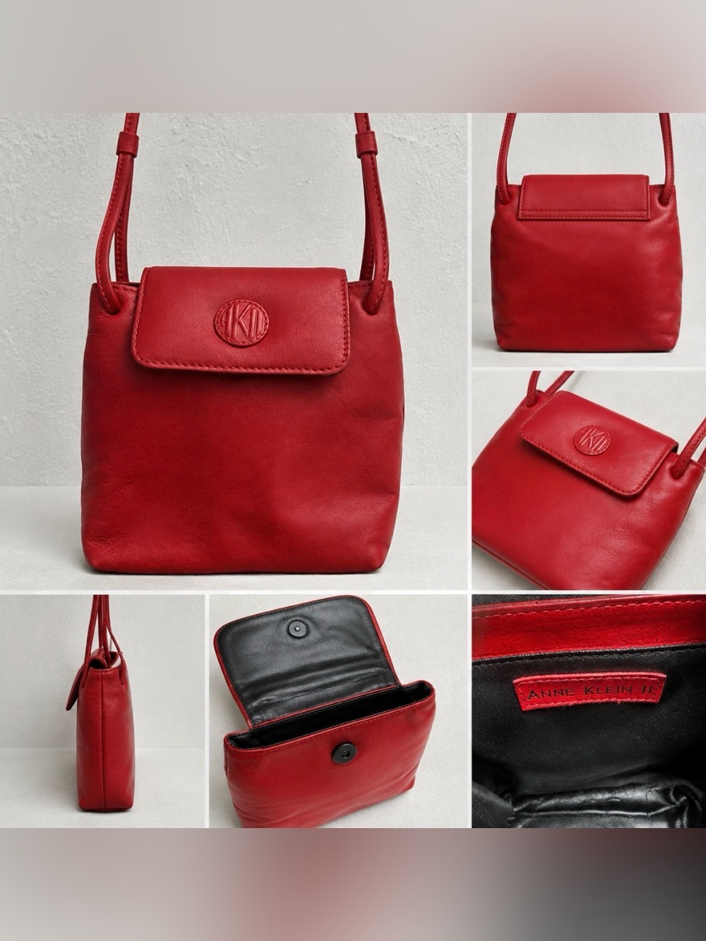Vintage Anne Klein II Red Leather Mini Crossbody Bag